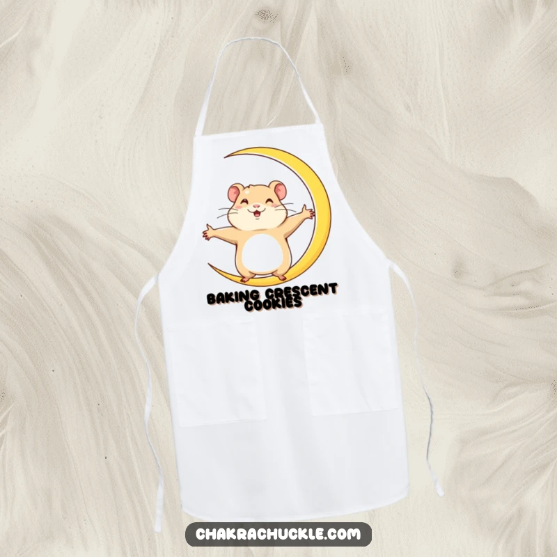 Funny Hamster Apron: A determined hamster stretches wide into a crescent moon yoga pose, showing focus and ambition with joyful energy.