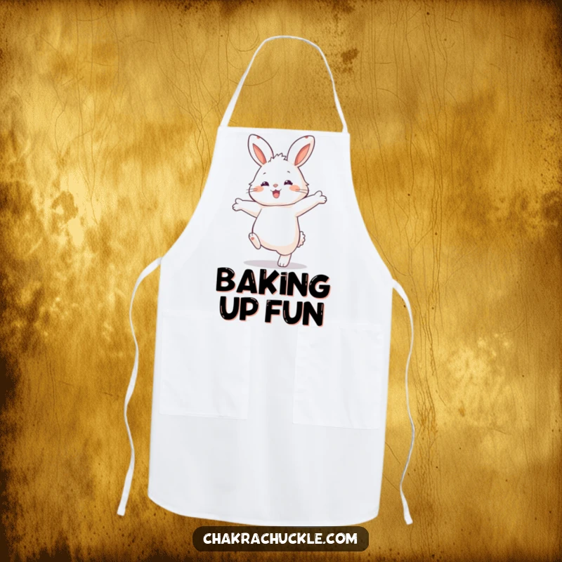Funny Rabbit Balance Apron: Fluffy rabbit in a funny one-paw balance pose, a humorous and practical kitchen accessory.