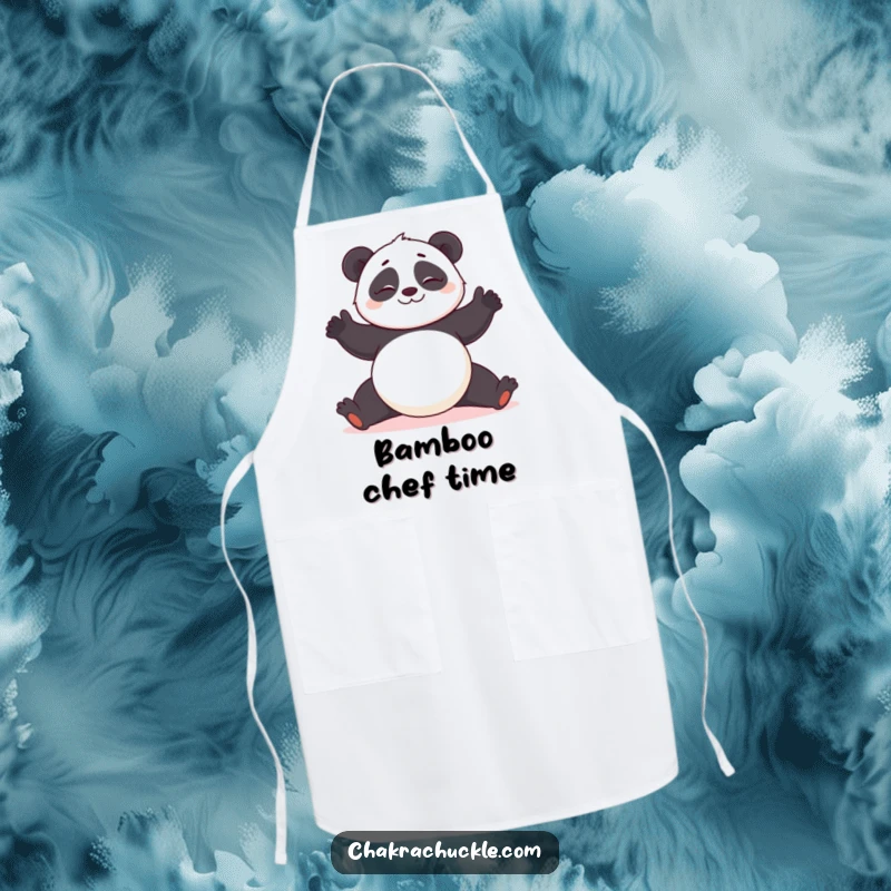 Funny Panda Yoga Apron: Giggling panda attempting a difficult yoga pose, a humorous and practical kitchen accessory.