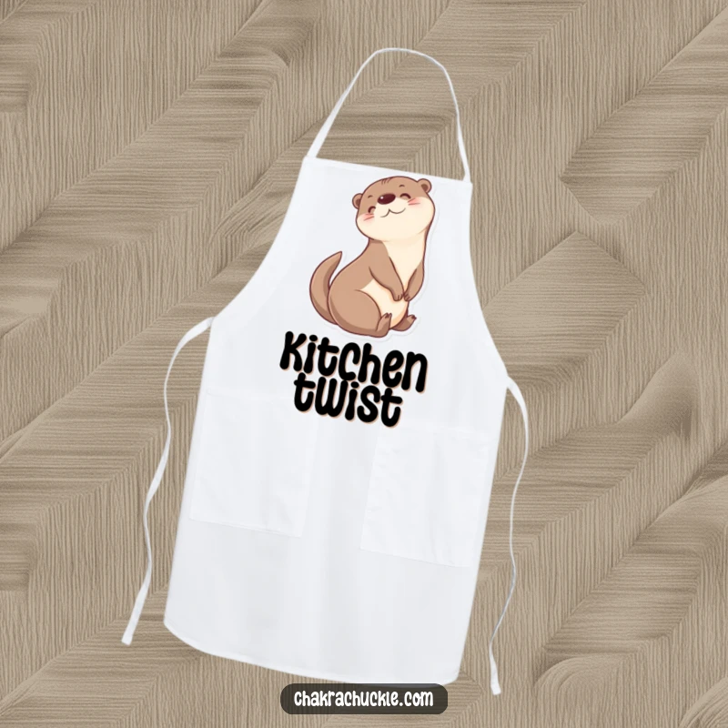 Funny Otter Apron: A cheerful otter character humorously doing a gentle seated twist.