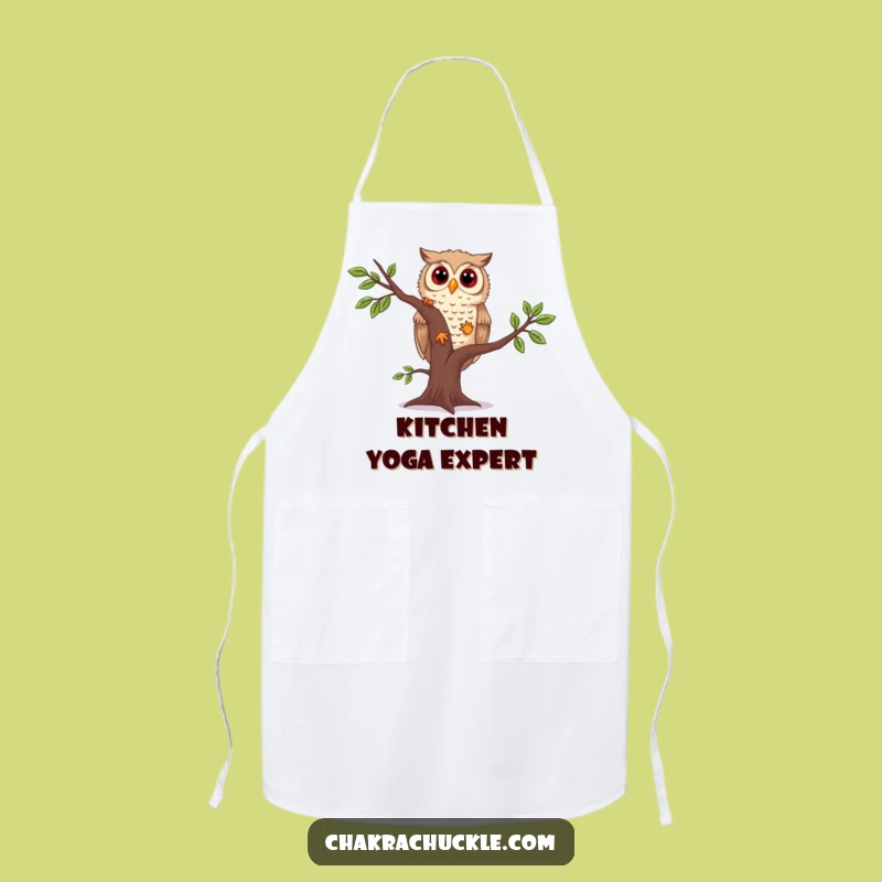 Funny Owl Yoga Apron: Curious Owl Wobbling Tree Pose, Kitchen Humor Gift!