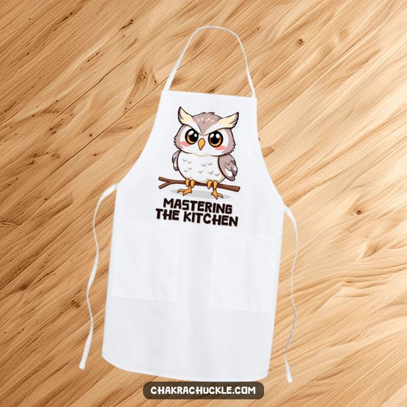 Funny Owl Plank Apron: A determined owl striking a plank pose, perfect for humorous chefs and kitchen workouts.