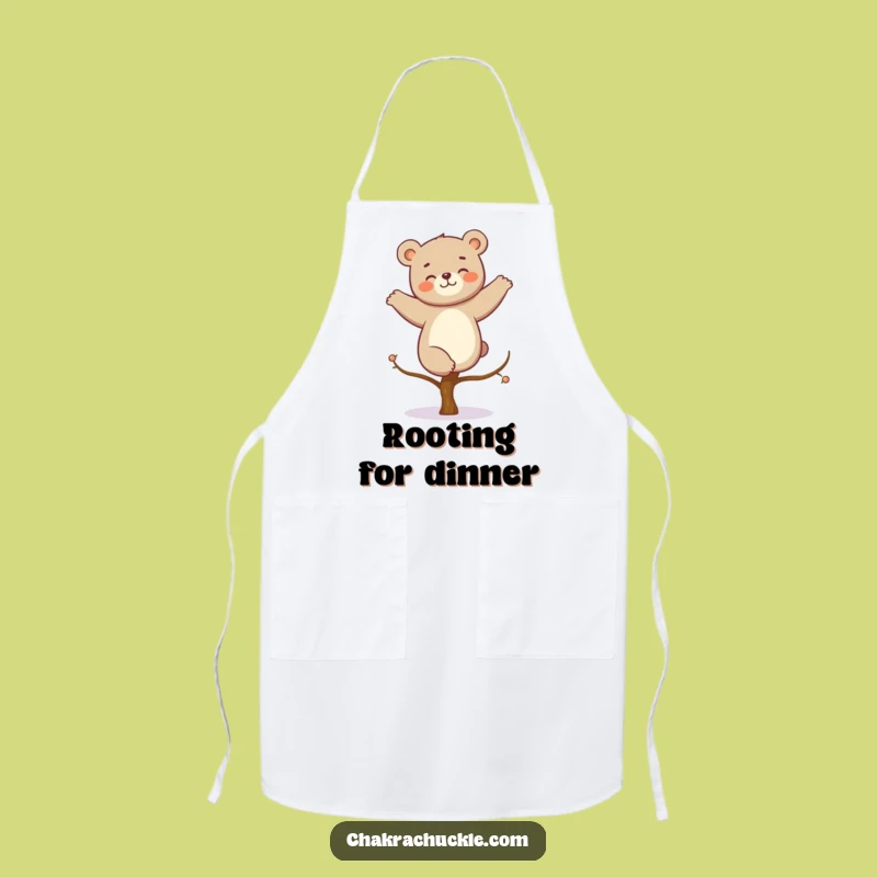 Funny Kawaii Bear Yoga Apron: Giggling Bear Tree Pose Kitchen Gift