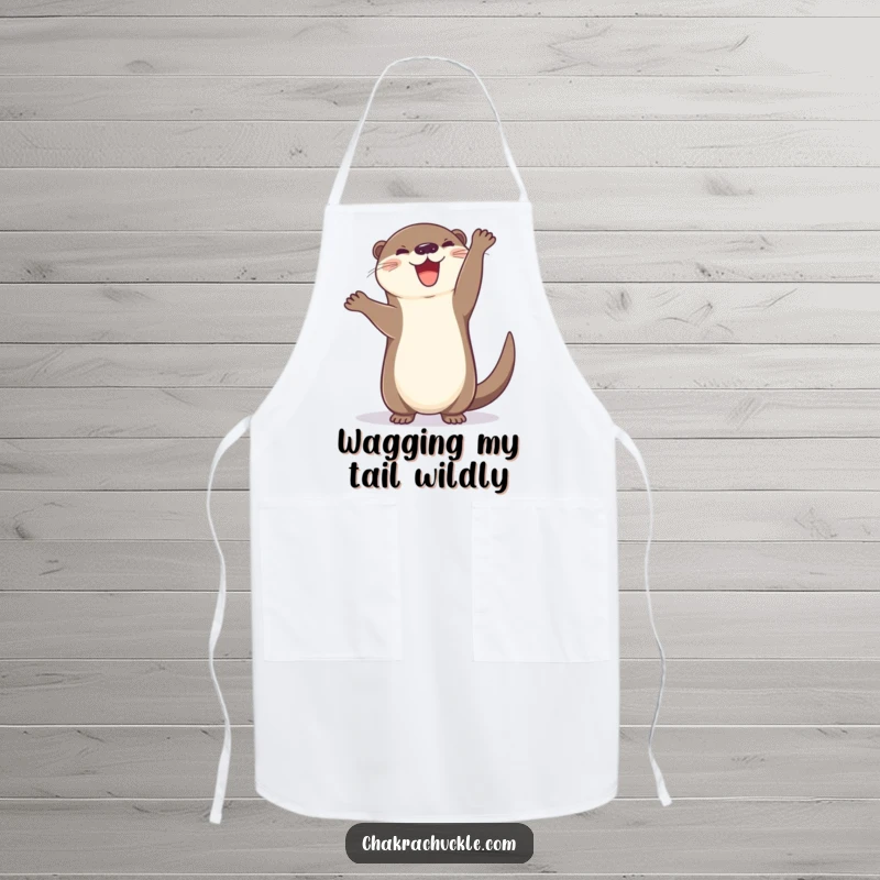 Funny Otter Apron: A cheerful otter hilariously attempts a handstand, tail wagging with pure, uninhibited joy and playful energy.