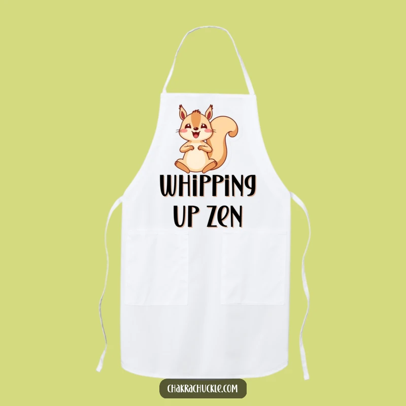 Funny Kawaii Squirrel Meditation Apron: Energetic Squirrel Zen Kitchen Gift
