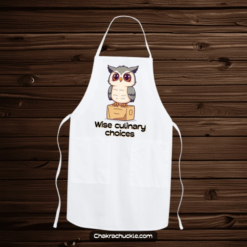 Funny Owl Yoga Apron: A curious owl perches on a yoga block, looking up inquisitively, ready for kitchen wisdom.
