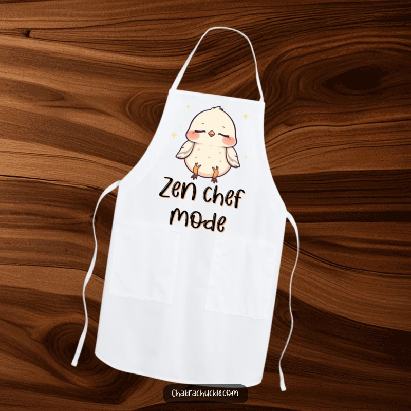 Funny Sparrow Zen Apron: A chirpy sparrow meditating in the kitchen, bringing humorous peace and sparkles to cooking.