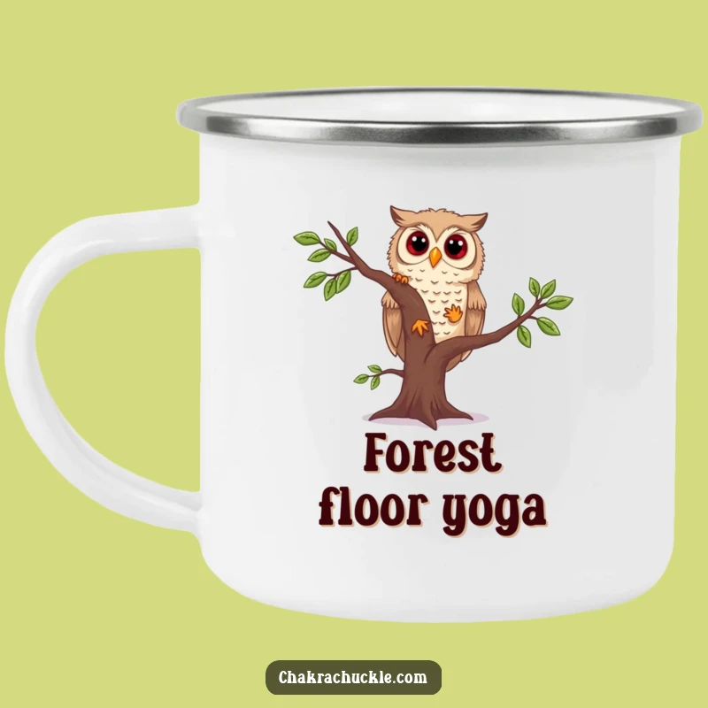 Funny Owl Yoga Camping Mug: Curious Owl Wobbling Tree Pose, Outdoor Gift!