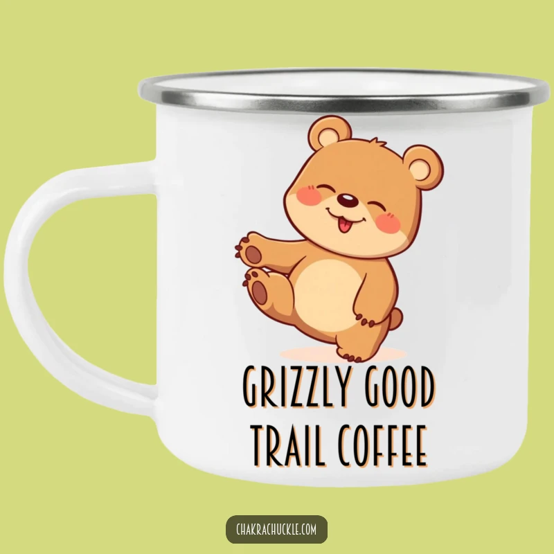 Funny Giggling Bear Camping Mug: Playful Twist Enamel Mug, Rugged Funny Gift