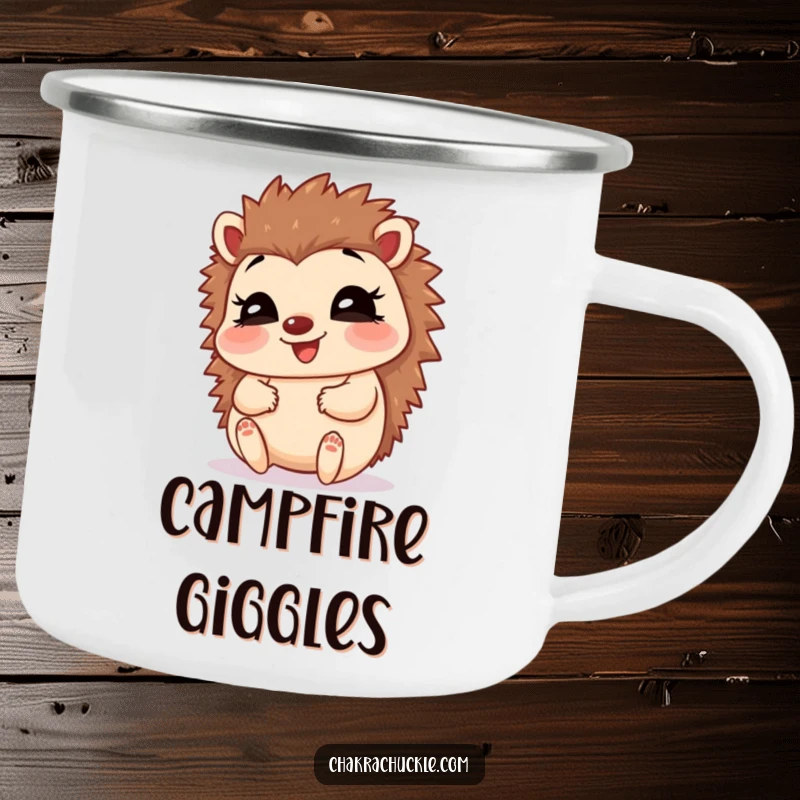 Funny Hedgehog Baby Pose Camping Mug: A giggling hedgehog in a happy baby pose, perfect for humorous outdoor sips.