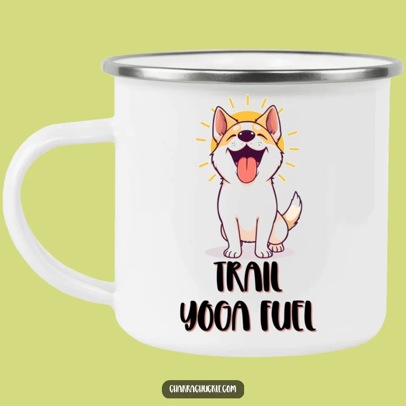 Funny Yoga Dog Camping Mug: Excited Pooch Panting After Sun Salutation, Outdoor Gift!