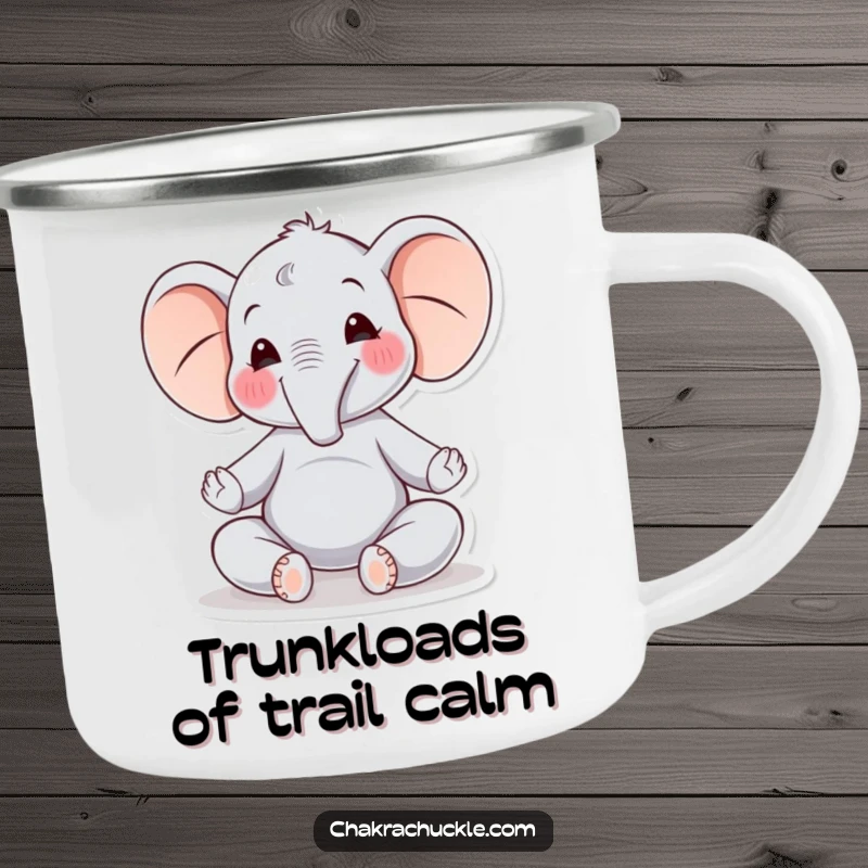 Funny Elephant Yoga Camping Mug: A joyful elephant meditates peacefully, swaying gently, perfect for calm outdoor moments.