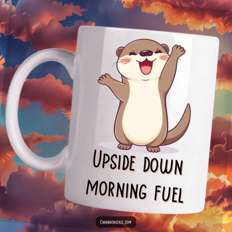 Funny Otter Mug: A Cheerful otter hilariously attempts a handstand, tail wagging with pure, uninhibited joy and playful energy.