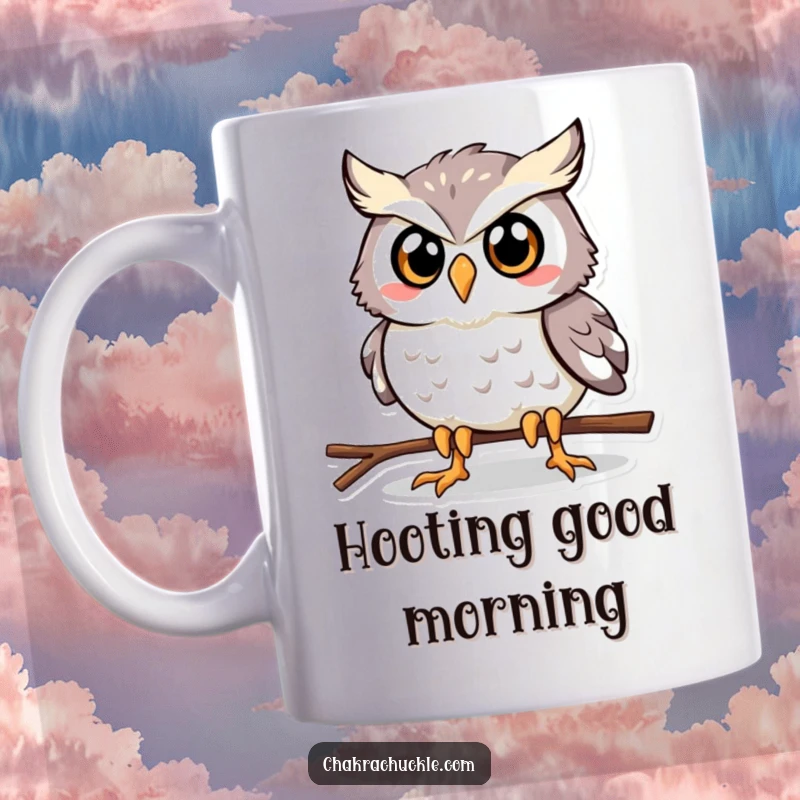 Funny Owl Plank Mug: A happy owl striking a determined plank pose, ready for humorous fitness challenges.