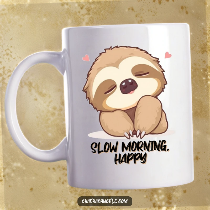 Funny Mug featuring a sleepy sloth doing a gentle neck roll with a contented sigh, embodying slow and humorous relaxation.