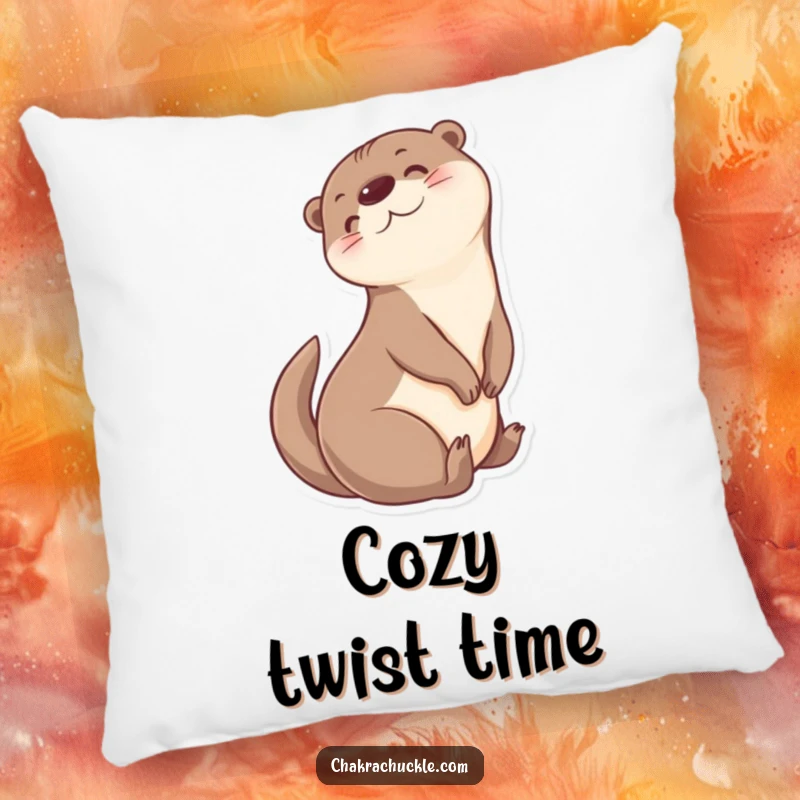 Funny Otter Pillow: Soft cushion featuring a cheerful otter character doing a gentle seated twist.