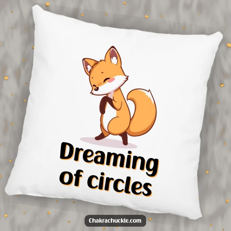 Funny fox pillow featuring a curious fox playfully performing a pretzel yoga pose, offering comfort and a comedic visual.