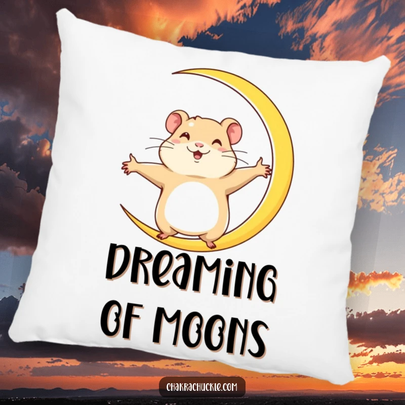 Funny Hamster Pillow: A determined hamster stretches wide into a crescent moon yoga pose, showing focus and ambition with joyful energy.