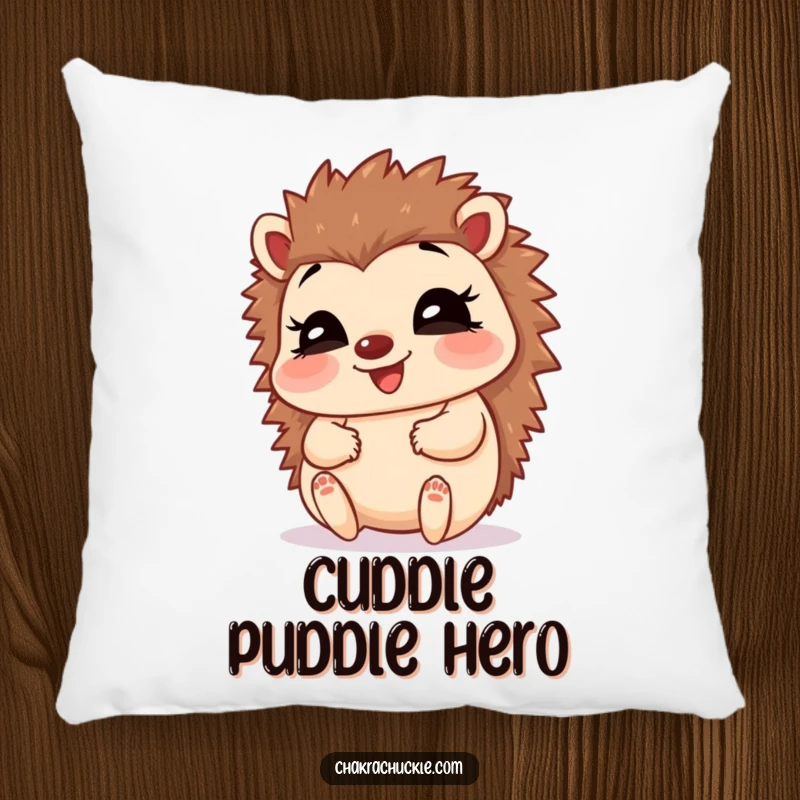 Funny Hedgehog Baby Pose Pillow: A giggling hedgehog in a happy baby pose, holding its feet, offering humorous comfort.