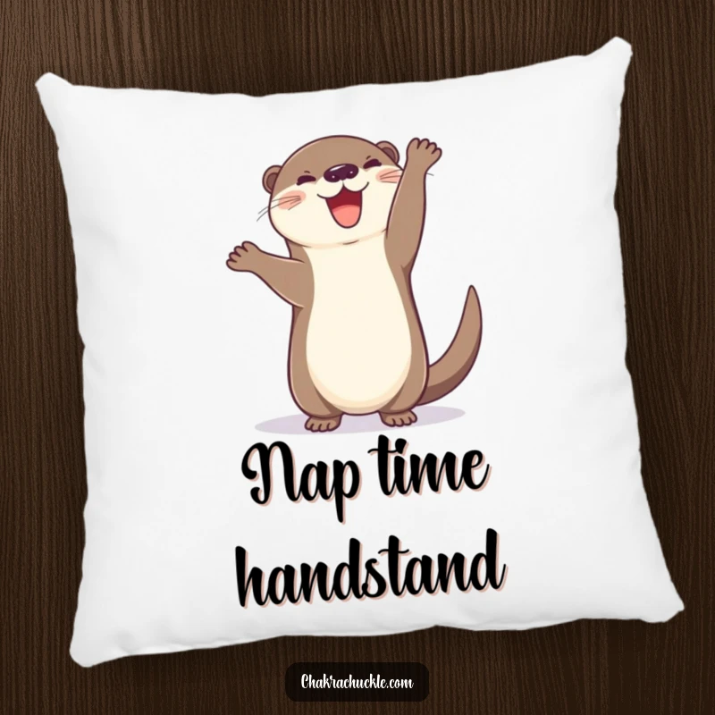 Funny Otter Pillow: A cheerful otter hilariously attempts a handstand, tail wagging with pure, uninhibited joy and playful energy.