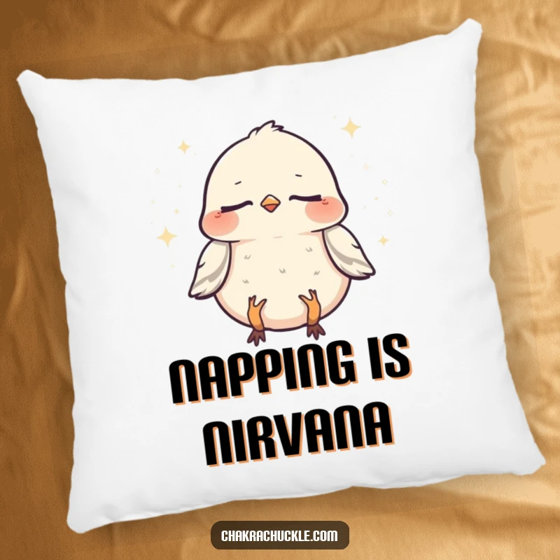 Funny Sparrow Zen Pillow: A chirpy sparrow meditating serenely, sparkles adorning the humorous, comforting cushion.
