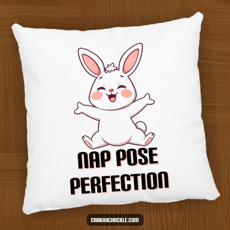 Funny Yoga Bunny Pillow, a kawaii bunny in downward-facing dog, ideal for comfort and relaxation.