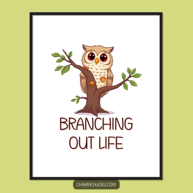 Funny Owl Yoga Digital Art Print: Curious Owl Wobbling Tree Pose, Instant Download Gift!