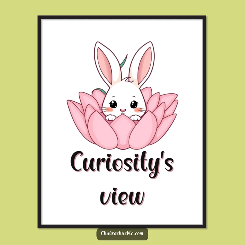 Funny Curious Rabbit Lotus Digital Art - Instant Whimsical Wall Decor Download