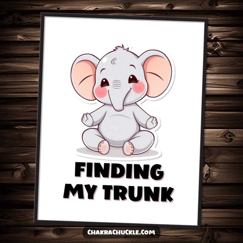 Funny Elephant Yoga Digital Art Print: A joyful elephant sits in meditation, swaying gently with an aura of pure peace.