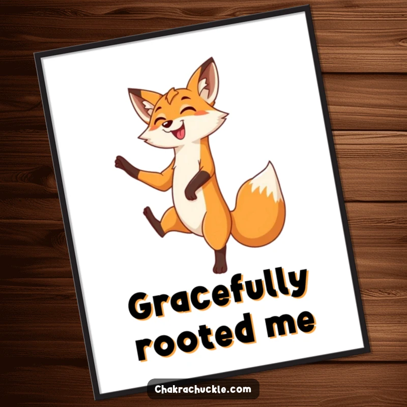 Funny Fox Digital Art: A grinning fox gracefully balances in a tree pose, one leg lifted with playful poise and a sly smile.