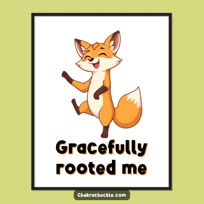 Funny Fox Tree Pose Digital Art: Graceful Yoga Print for Nature Lovers