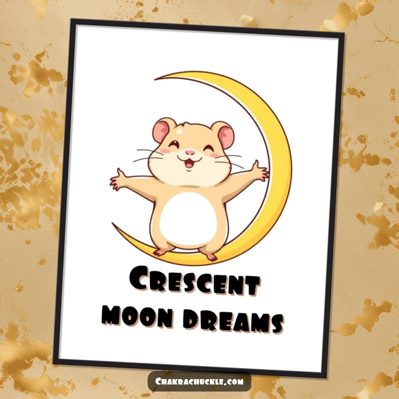Funny Hamster Digital Art: A determined hamster stretches wide into a crescent moon yoga pose, showing focus and ambition with joyful energy.