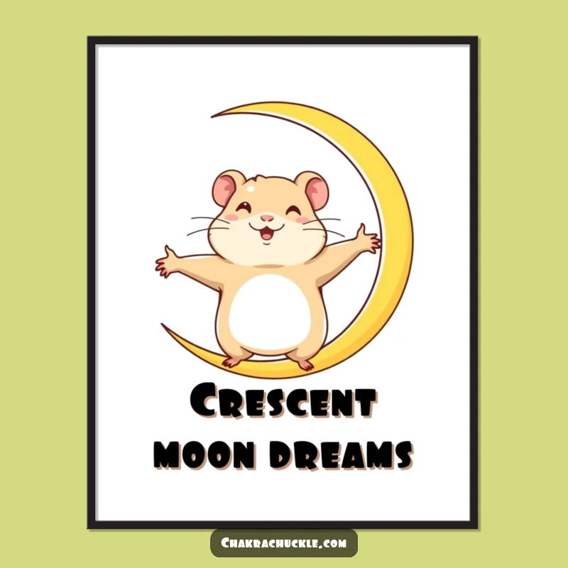 Funny Hamster Crescent Moon Digital Art: Determined Yoga Print