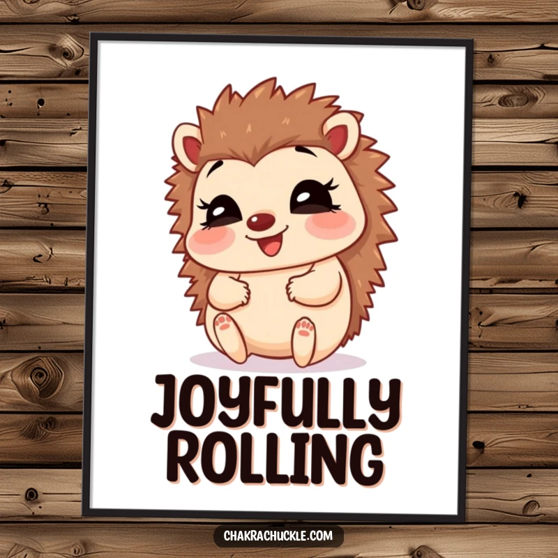 Funny Hedgehog Baby Pose Digital Art Print: A giggling hedgehog in a happy baby pose, perfect for humorous digital decor.