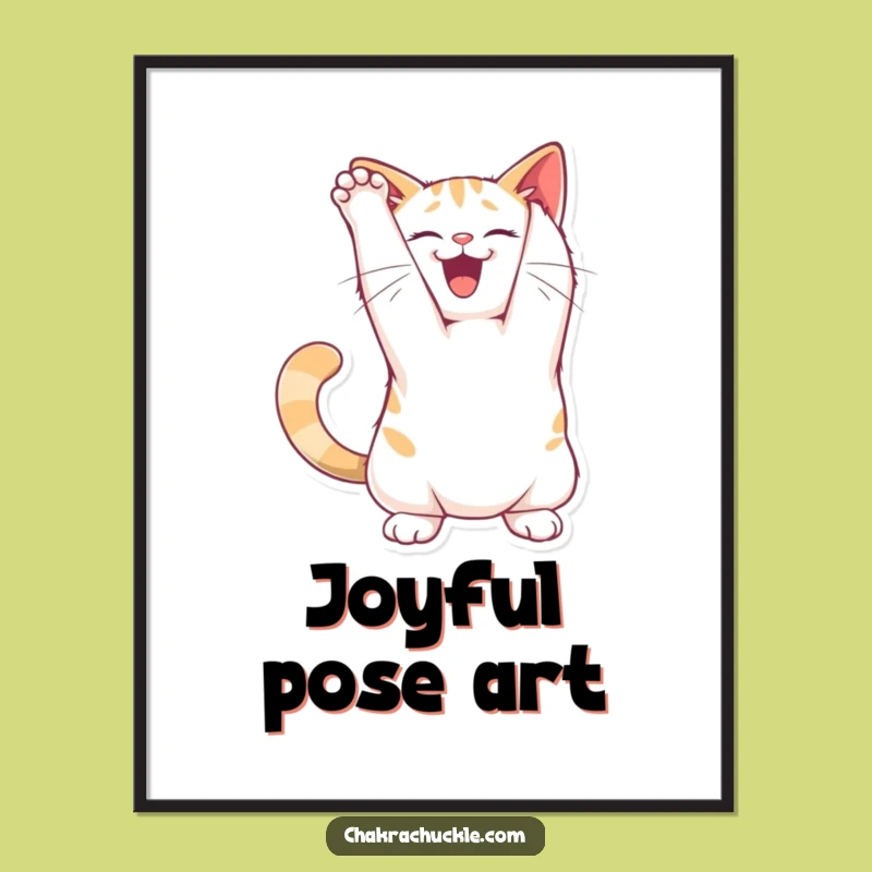 Funny Joyful Cat Stretch Digital Art: Instant Playful Humor for Walls