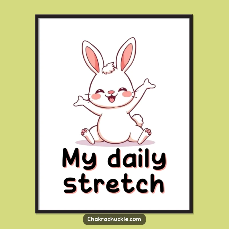 Funny Kawaii Bunny Yoga Digital Art Print: Hilarious Downward Dog Wall Art Gift