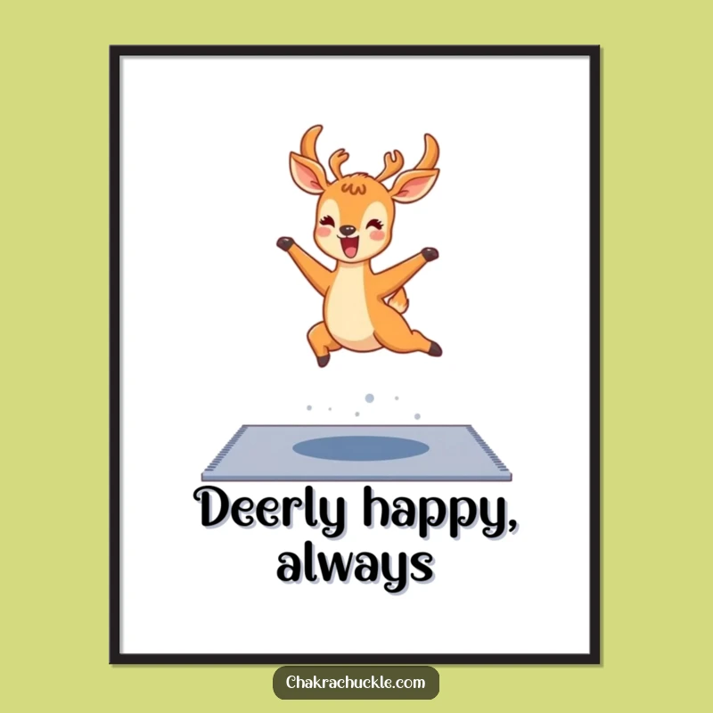 Funny Kawaii Deer Yoga Digital Art: Joyful Deer Leap Pose Print Gift