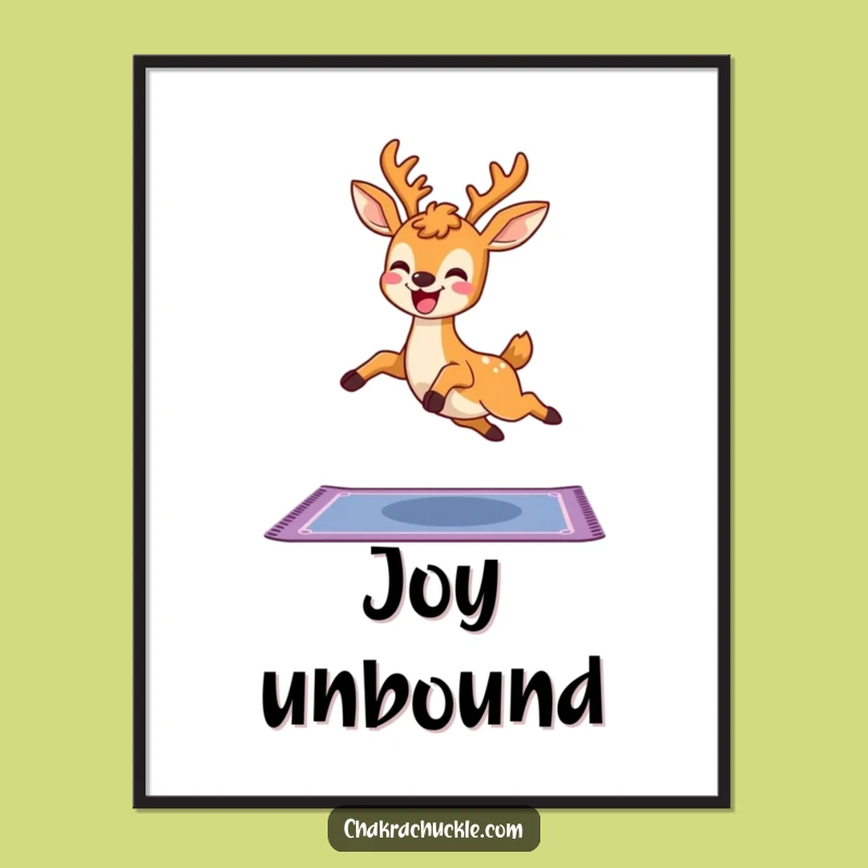 Funny Kawaii Deer Yoga Digital Art Print: Joyful Leaping Wall Art Gift