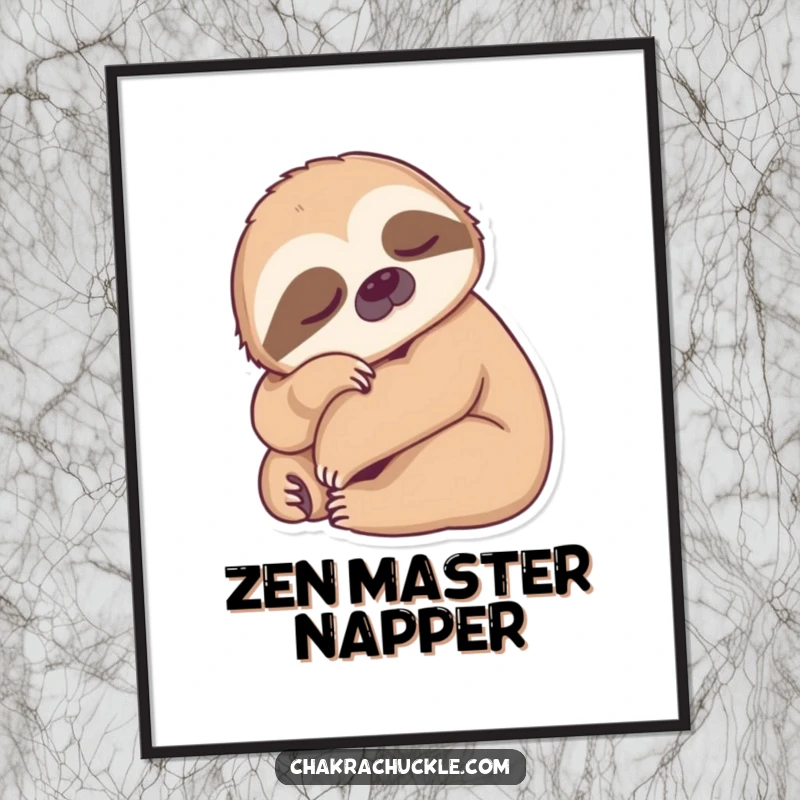 Funny Sloth Yoga Digital Art Print of a sleepy sloth in a deep forward fold, offering downloadable relaxation and humor.