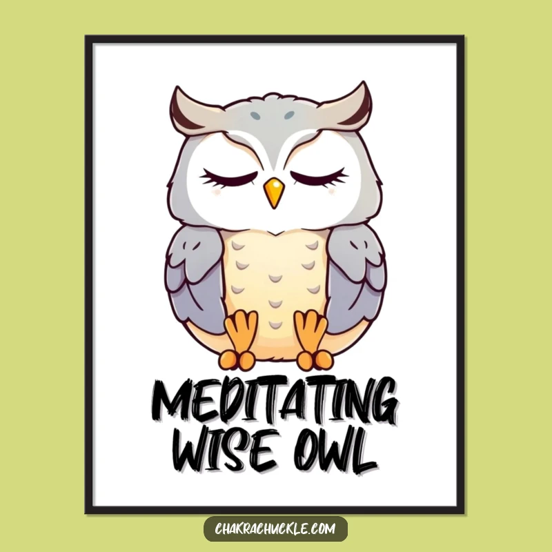 Funny Meditating Owl Digital Art: Kawaii Bird Zen, Instant Download Gift
