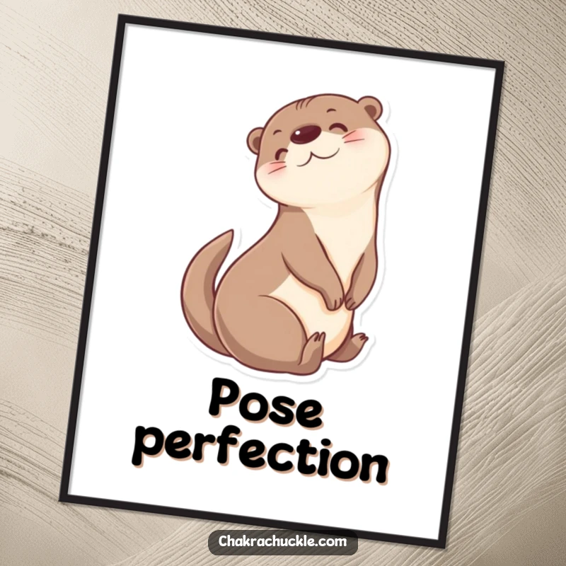 Funny Otter Art Print: Digital artwork of a cheerful otter character humorously doing a seated twist.
