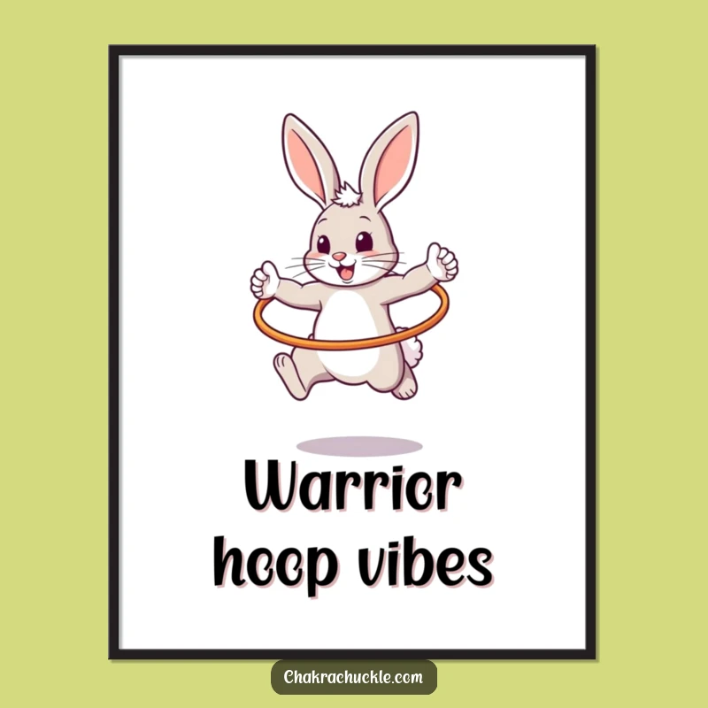Funny Warrior Bunny Digital Art: Bouncy Hoop Pose Print, Instant Hilarious Gift