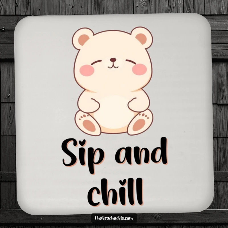 Funny Bear Meditation Coaster: Round bear in a peaceful meditation pose, a humorous and protective coaster.