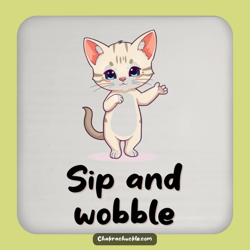 Funny Kitten Yoga Coaster - Protect Surfaces With Wobbly Cat Art Gift