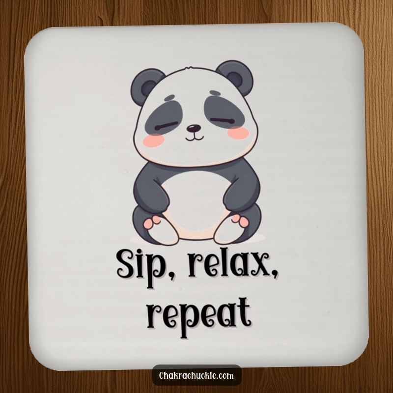 Funny drink coasters featuring a chubby panda meditating with eyes closed and a gentle smile, perfect for humorous and peaceful table protection.