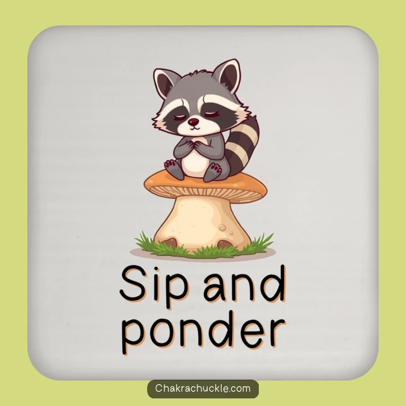 Funny Raccoon Meditation Drink Coaster: Hilarious Woodland Zen Protector