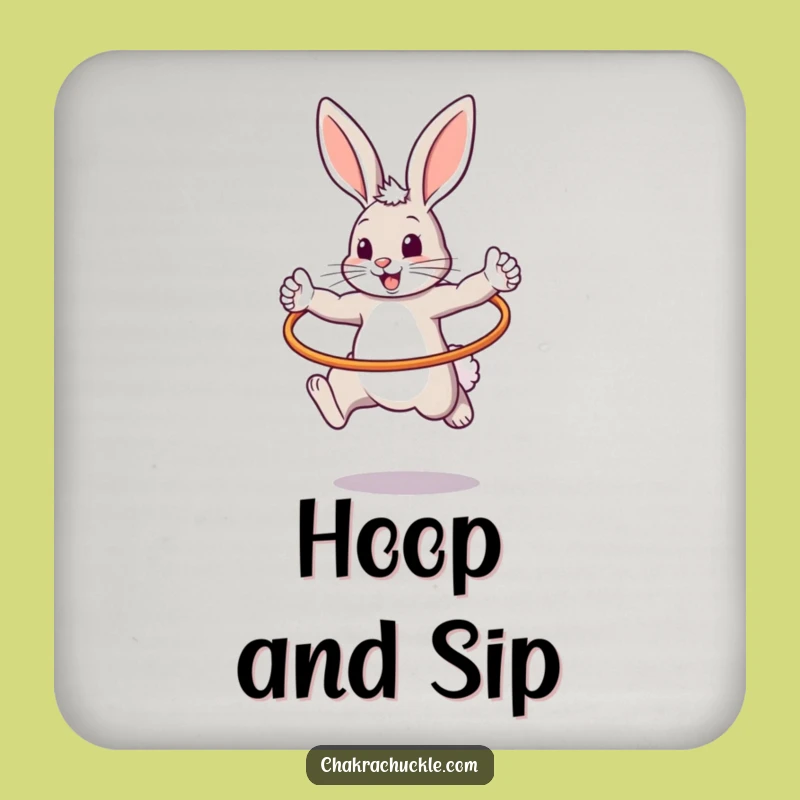 Funny Warrior Bunny Coaster: Bouncy Hoop Pose Drink Protector, Unique Gift