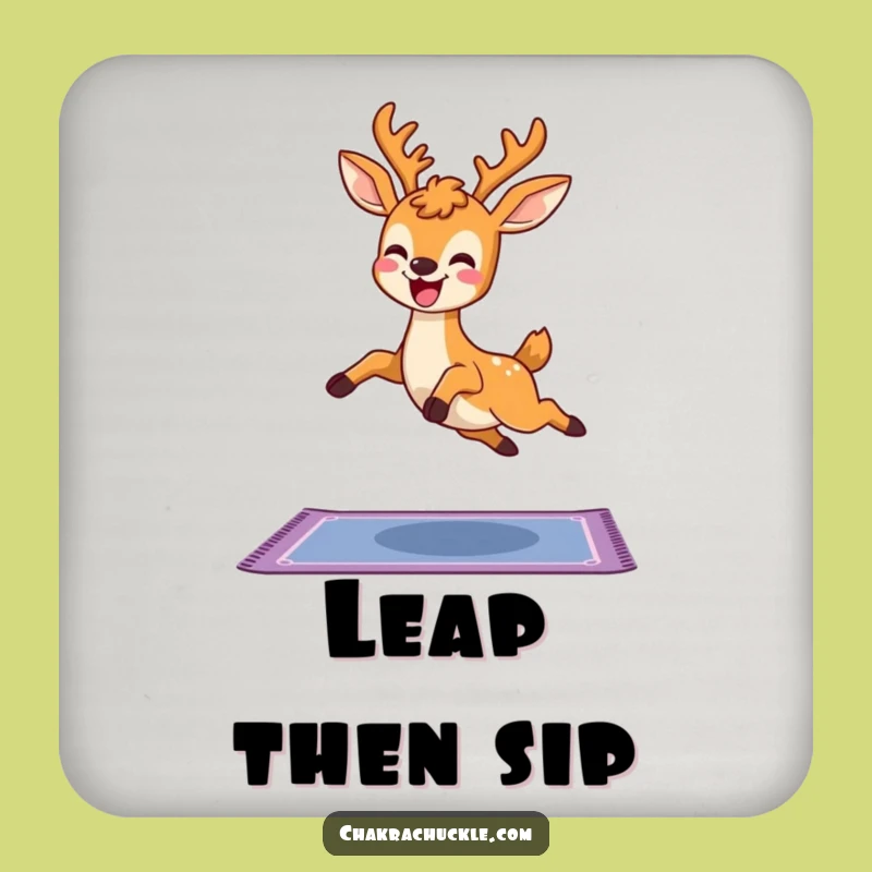 Funny Kawaii Deer Yoga Drink Coasters: Adorable Leaping Protection for Surfaces Gift