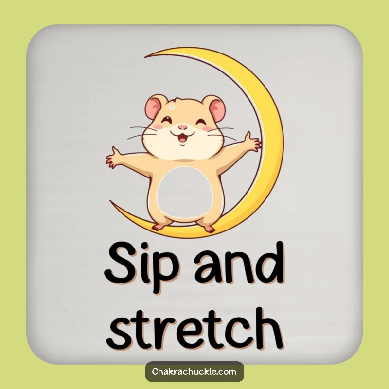 Funny Hamster Crescent Moon Drink Coaster: Determined Yoga Protector