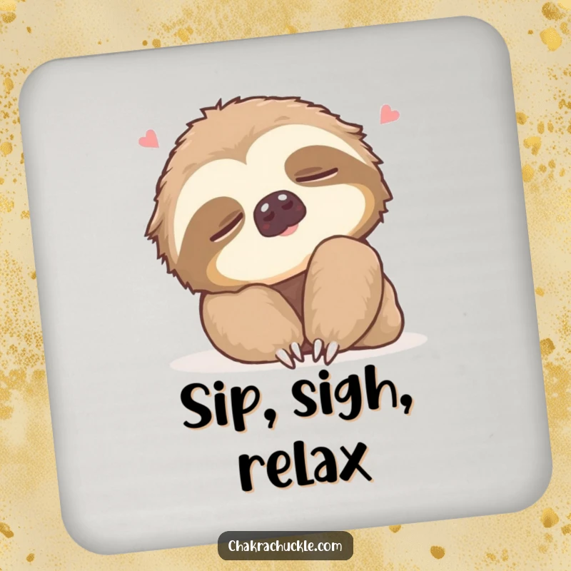Funny Drink Coaster featuring a sleepy sloth gently rolling its neck with a contented sigh, offering humorous surface protection.